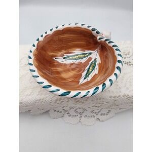 Vintage Maiolica Hand Painted Italy Ceramic Snail Bowl Brown Green Leaf  6 Inch
